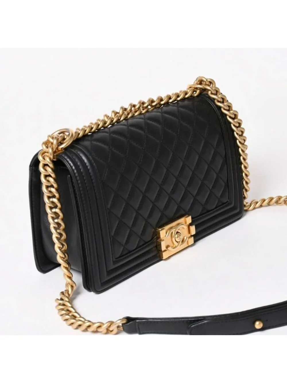 Chanel Boy 25 Chain Shoulder Bag Base CC Logo Lambskin Black
